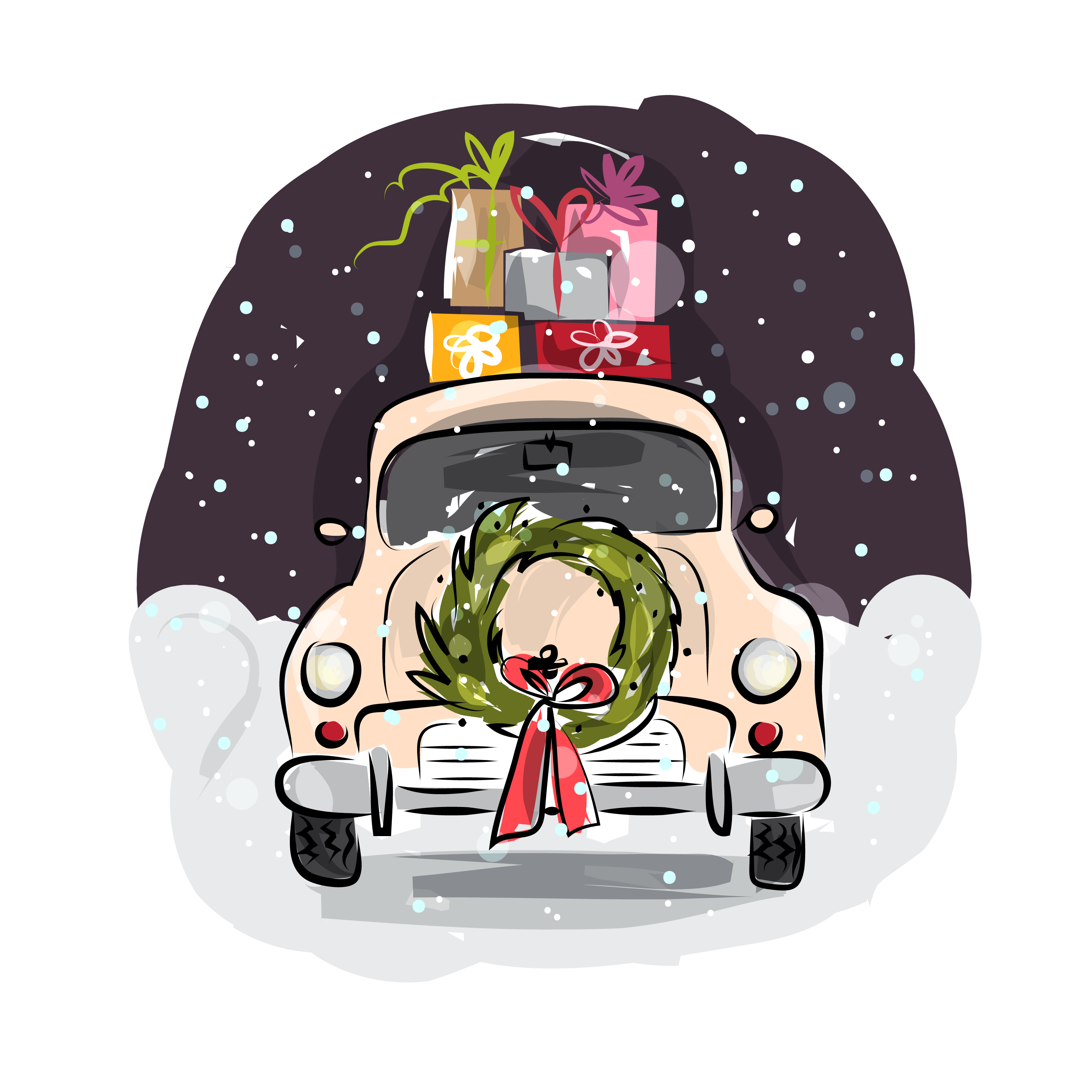 Festive Car Ready-to-Print Illustration Download for Personal Use