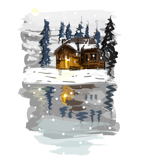 Winter Lake Ready-to-Print Illustration Download for Personal Use